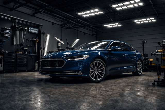 Pristine vehicle in professional hail repair facility